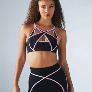 Savage X Fenty Black and Pink Sports Bra with Geometric Straps 2 piece set